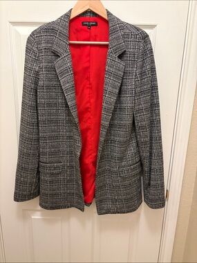 David Lerner Gray Plaid Blazer with Red LiningA138